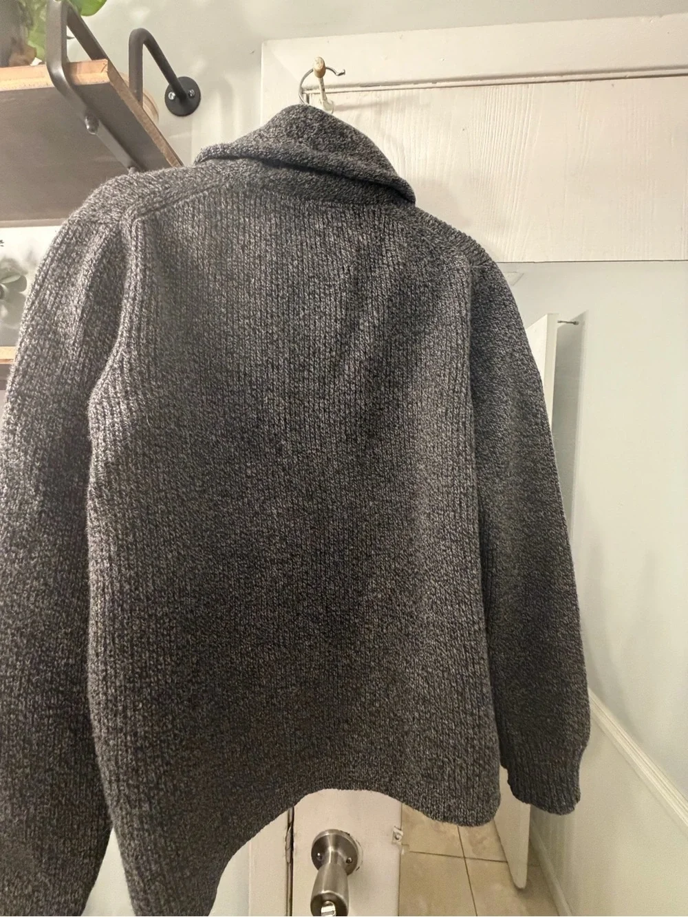 Men's Shawl Collar Knit Lambswool Cardigan Sweater - Charcoal